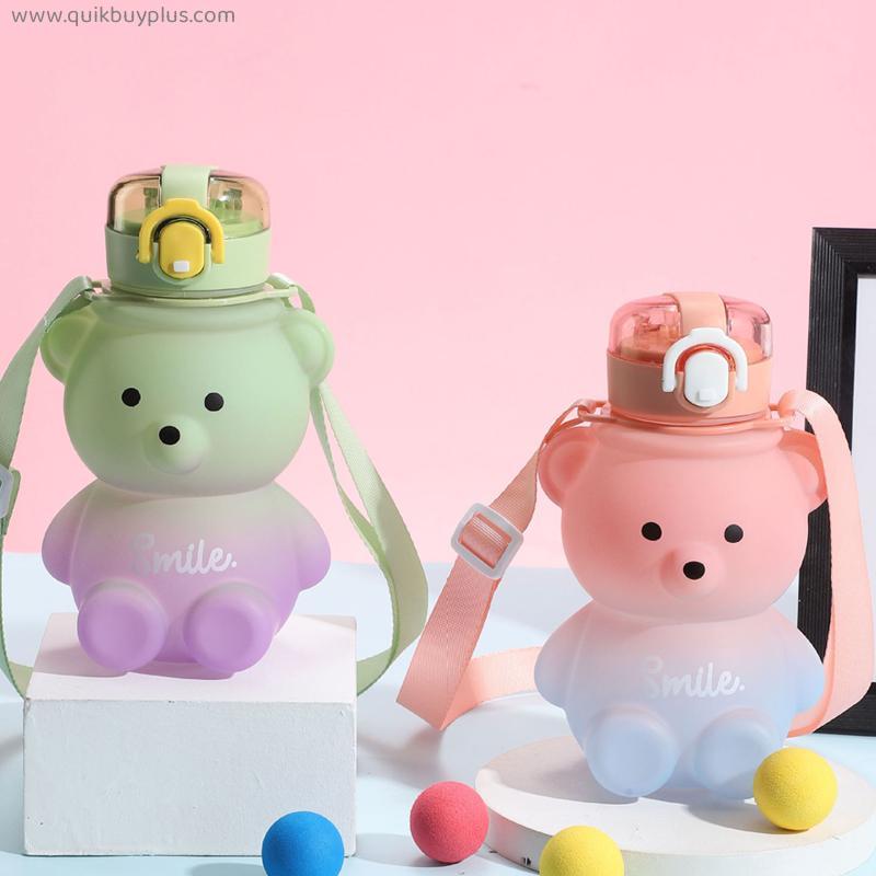 800ml Cute Kawaii Water Bottle Portable Straw Cup with Rope Plastic Drink Kettle for Girls Kids Sports Outdoor Drinkware