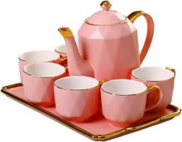 8PCS European Style Tea Set, Bone China Kettle Tea Cup, Packaging Gift Box (6 Cups + 1 Pot + 1 Tray), Suitable For Wedding Gifts/family Afternoon Tea