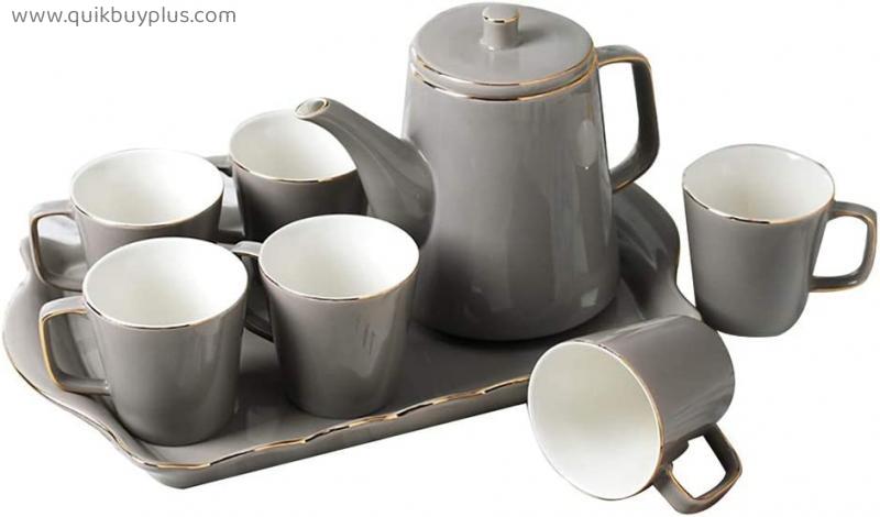 8PCS European-style Tea Set, Bone China Kettle And Tea Cup, Gray Coffee Set, Suitable for Wedding Gifts/family Afternoon Tea (packing Gift Box)