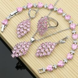 925 Silver Jewelry Sets Natural Pink Topaz Gemstone for Women Earrings/Pendant/Rings/Bracelet/Necklace Set Dropshipping