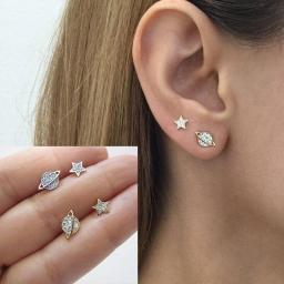 925 Sterling Silver Charm Earrings Asymmetric Stars Planet Earrings Women Earrings Wedding Banquet Gift For Girlfriend