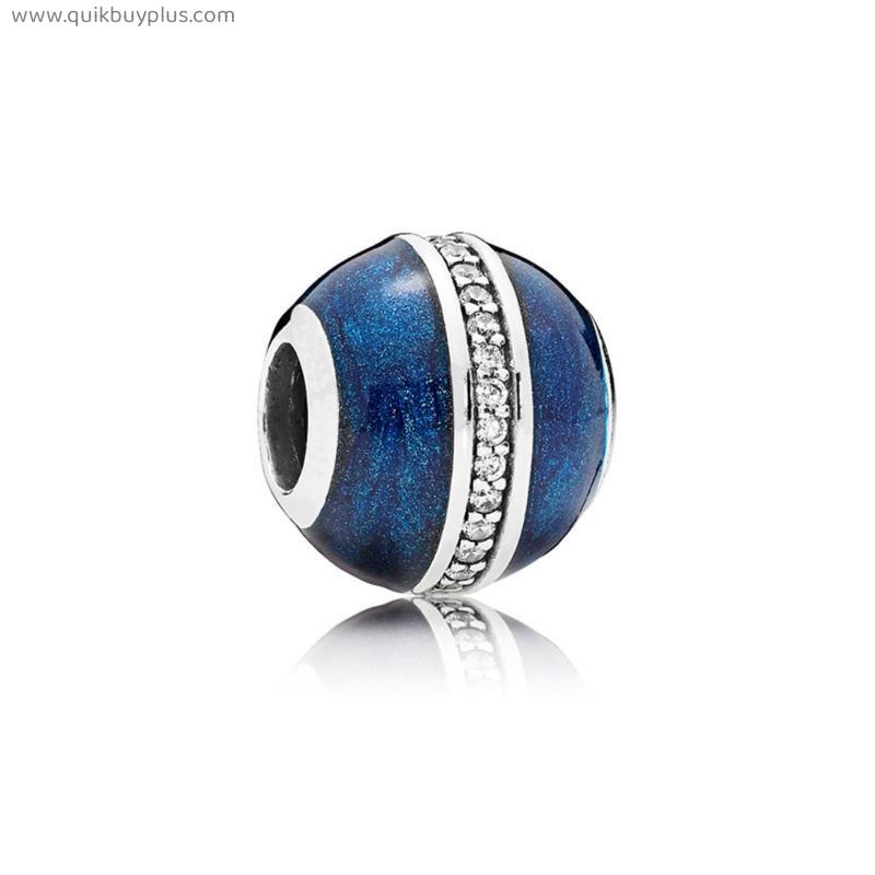 925 Sterling Silver Charms Bead Blue Round Beads Charm Clear Fit Pandora  Women Bracelets Necklaces DIY