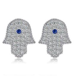 925 Sterling Silver Earrings Micro Pave CZ Blue Lucky Turkey Hamsa Hand Stud Earrings For Women Jewelry Gift
