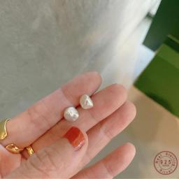 925 Sterling Silver Freshwater Baroque Irregular Pearl Stud Earrings Women Simple Romantic Wedding Jewelry Accessories