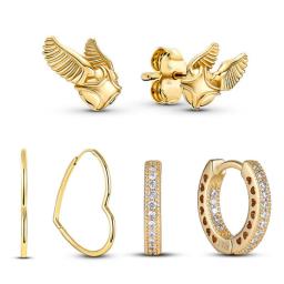 925 Sterling Silver Golden Snitch Stud Earrings Butterfly Rose Flower Classic Earrings Original Brand Jewelry Gift For Women
