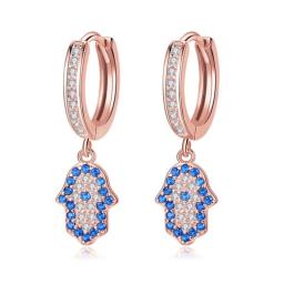 925 Sterling Silver Hamsa Hand Drop Earrings for Women Blue Evil Eye Lucky Earring CZ Turkish Jewelry Girl Gift