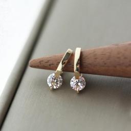 925 Sterling Silver Simple Shiny Zircon Earrings Gold Plating Jewelry Crystal Stud Earrings Women