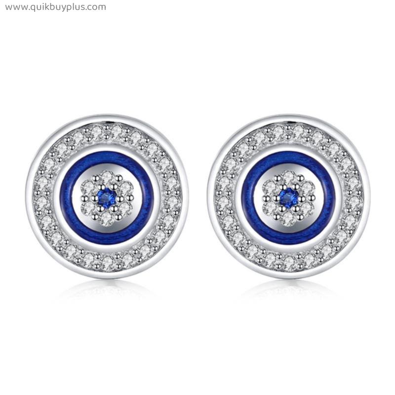 925 Sterling Silver Stud Earrings For Women Blue Crystal Evil Eye Enamel Lucky Turkey Eye Men Earrings Fashion Jewelry