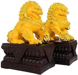 A Pair of Wealth Porsperity Fu Foo Dogs Guardian Lion Statue, Feng Shui Decor Garden Decor | Indoor outdoor placement