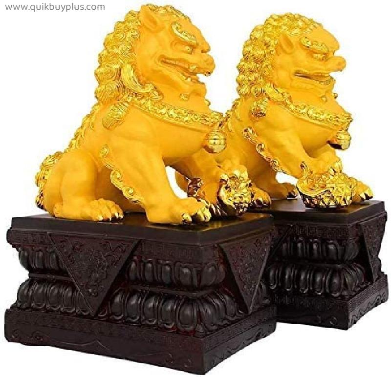 A Pair of Wealth Porsperity Fu Foo Dogs Guardian Lion Statue, Feng Shui Decor Garden Decor | Indoor outdoor placement