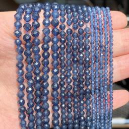 AA Natural Dark Blue Sapphire Stone Beads Micro Faceted Small Round Loose Beads For DIY Jewelry Making Bracelet Necklace 15inch