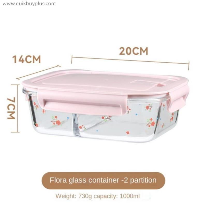 AKAWGlass Lunch Box Lunch Box Microwave Oven Heating Segmented with Lid Soup Bowl Office Worker Sealed Crisper