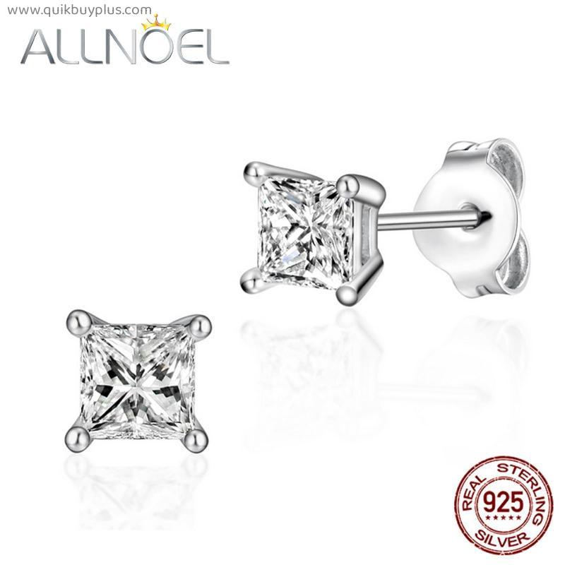 ALLNOEL 925 Sterling Silver Stud Earrings For Women 5A White Zircon Gemstone Diamond Earrings Engagement Wedding Fine Jewelry