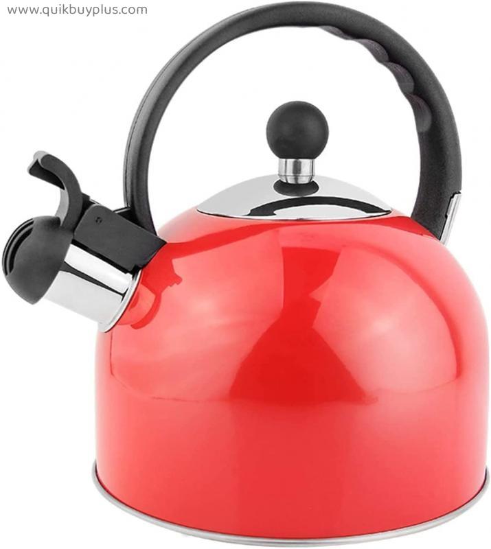 AWAING Kettle for Gas Hob 2.5 Quart Red Whistling Tea Kettle with Heat-Resistant Handle Suitable for Various Stoves Camping Kettle for Gas Stove(Color:Red;Size:2.5L)