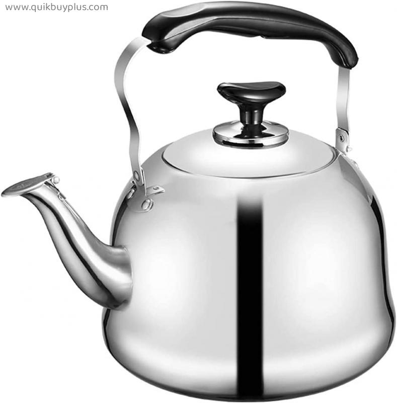 AWAING Kettle for Gas Hob 304 Food Grade Stainless Steel Whistling Tea Kettle Ergonomic and Comfortable Handle for Various Stoves Camping Kettle for Gas Stove(Color:Silver;Size:6L)