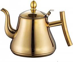 AWAING Stove Top Whistling Kettle Whistle Kettle Stainless Steel Kettle Coffee Maker with Strainer Suitable for Stove Top Restaurant Teapot Kettle for Gas Hob(Color:Gold;Size:1.5L)