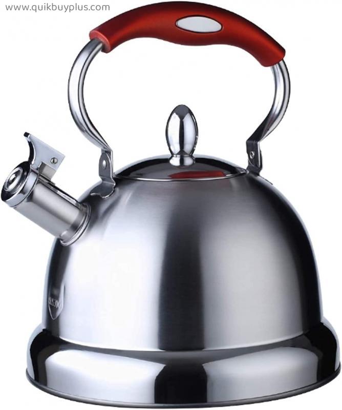 AWAING Whistling Kettle for Gas Hob 304 Stainless Steel Whistling Kettle, Suitable for Indoor outdoor with Ergonomics Heat Proof Handle Camping Kettle for Gas Stove(Color:Silver;Size:5L)