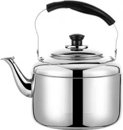 AWAING Whistling Kettle for Gas Hob Food Grade Stainless Steel Teapot, Whistle Kettle, for all Kinds of Stoves Gas Stove, Ceramic Stove Induction Hob Kettle(Color:Silver;Size:5L)