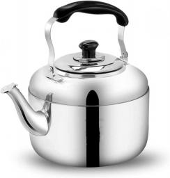 AWAING Whistling Kettle for Gas Hob Stove Top Whistle Teapot, 304 Stainless Steel Large Capacity Super Thick Kettle, Streamlined Spout Anti-Scalding Handle Induction Hob Kettle(Color:Silver;Size:5L)