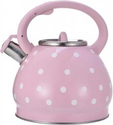 AWAING Whistling Kettle for Gas Hob Whistling Teapot 3.5 Quart Stainless Steel Heat Accumulating Bottom Household Teapot with Handle Induction Hob Kettle(Color:Pink;Size:3.5L)