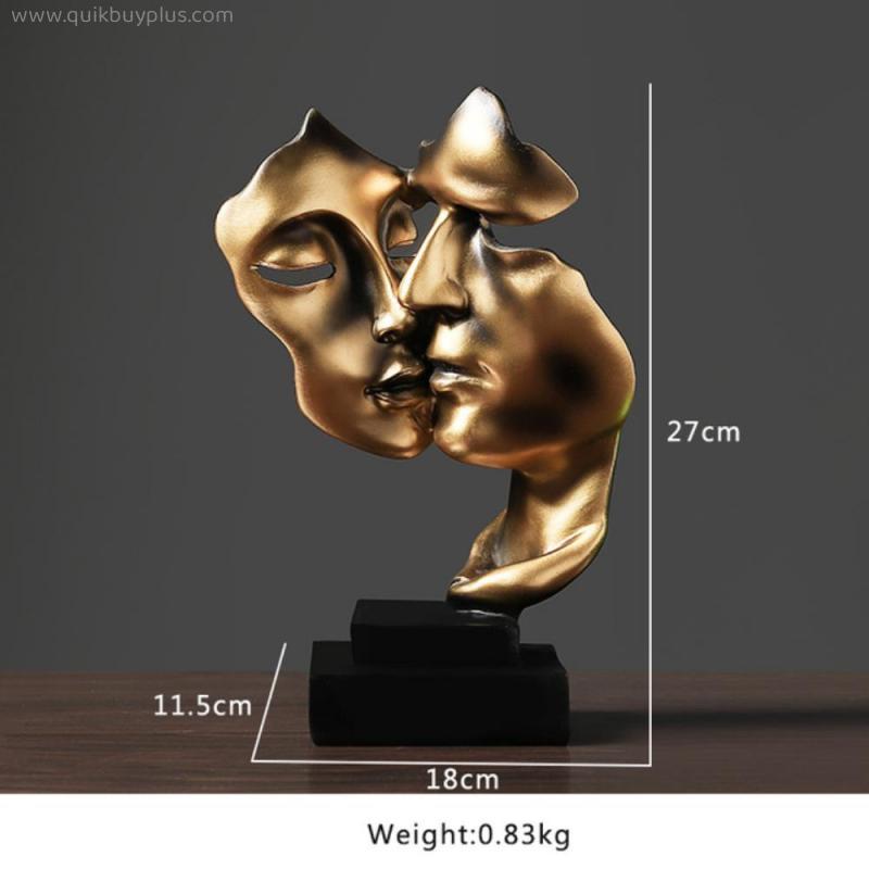 Abstract Kissing Couple Mask Figurines Resin Nordic Home Decoration Golden Human Face Statue Wedding Bedroom Decor Accessories
