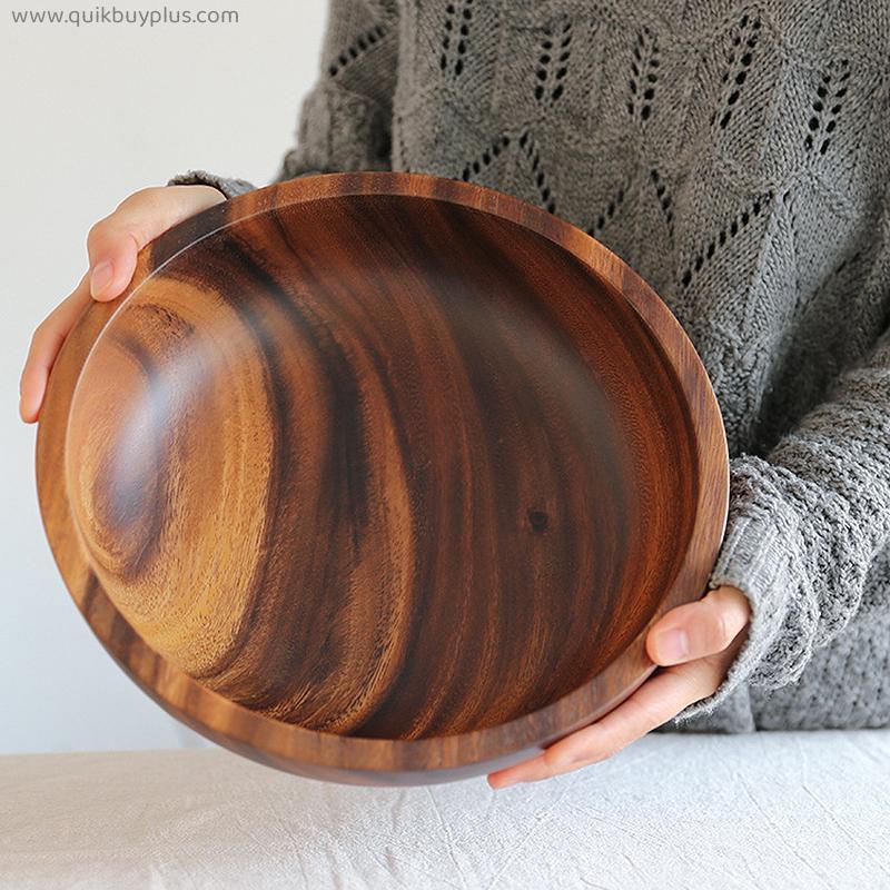 Acacia Wooden Bowl Japanese Style Wooden Tableware Household and Basin Fruit Plate Salad Bowl Whole Wooden Soup Bowl Wooden Bowl