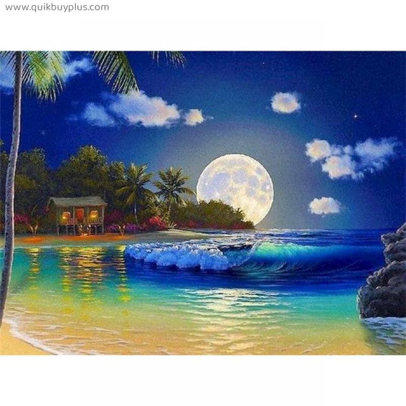 Acrylic Painting by Numbers Crafts Canvas Painting Moon Seascape Diy Coloring by Numbers Wall Art Home Decor
