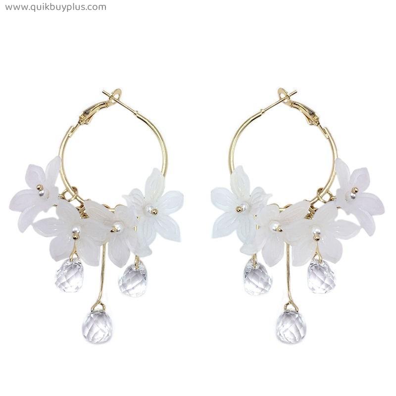 Acrylic Water Drop Women Dangle Earrings Crystal Flower Long Pendant Earrings For Women jewelry