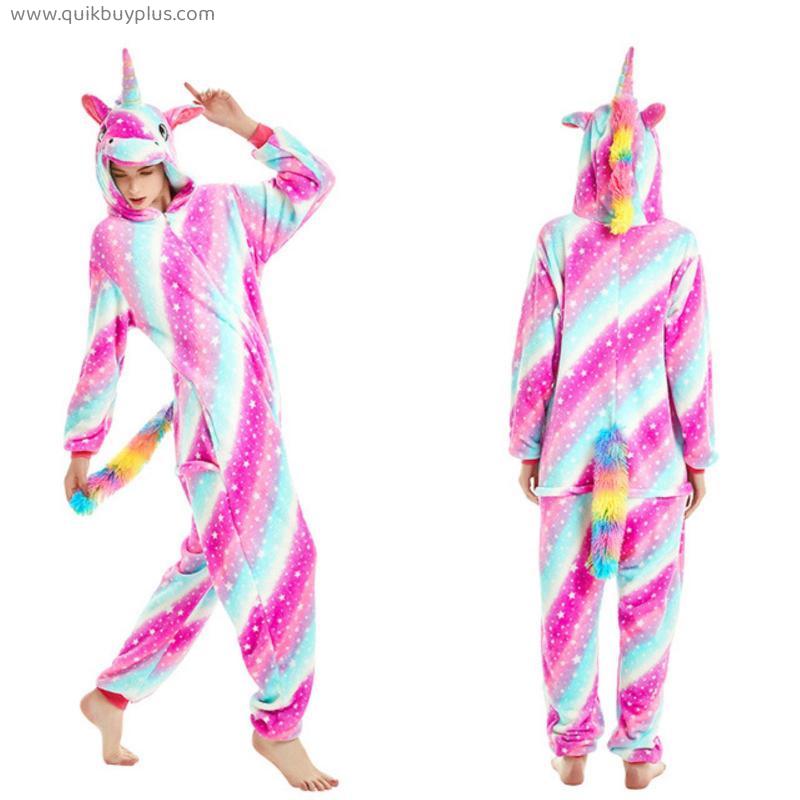 Adults Animal Onesies Unicorn Pajamas Sets Sleepwear Women Men Winter Unisex Anime Costumes Kids Totoro Cartoon Flannel Pyjamas