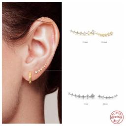 Aide 925 Sterling Silver Dainty Cubic Zirconia Earring Climber Long Line Shape Ear Crawlers Stud Earrings Women Party Jewelry