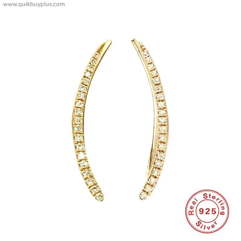 Aide 925 Sterling Silver Gold Arc Line Stud Earrings For Women Crystal Zircon CZ Line Ear Climber Pendiente Piercing Earring