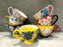 American Style, Ethnic Embossed Flowers, Basic Ceramic Mug, Coffee Cup, Obvious Flaws  Coffee Mugs