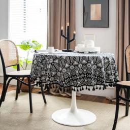 American Style Black Geometry Round Tablecloth Black Tassel Decor Tablecloths Round Table  Protector Table Cover