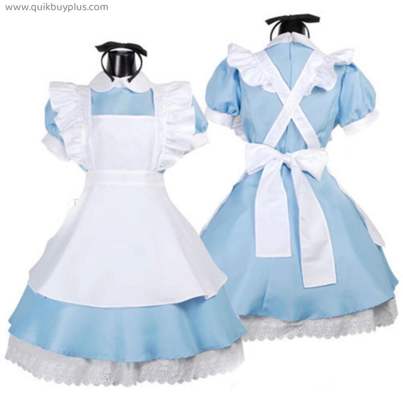 Anime Lolita French Maid Apron Fancy Dresses Cosplay Costume Sky Blue Halloween Party Dress Up Lolita Dresses Outfits for Womens