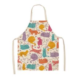 Anti-fouling 1Pcs Cotton Linen Sleeveless Apron Cartoon Cat Printed Kitchen Aprons Home Cleaning Baking Tools for Men Women