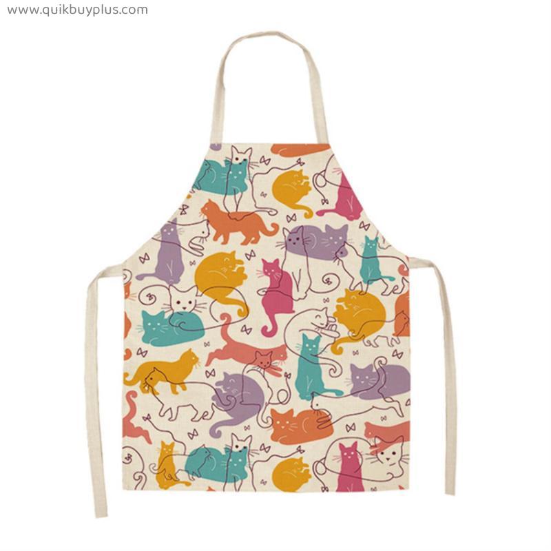 Anti-fouling 1Pcs Cotton Linen Sleeveless Apron Cartoon Cat Printed Kitchen Aprons Home Cleaning Baking Tools for Men Women