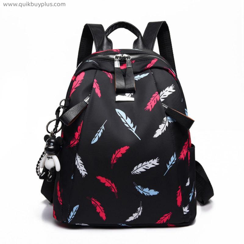 Anti-thief Feather Print Backpack Female Oxford Cloth Waterproof Travel Casual Schoolbag  Brand Ladies Large Capacity Backpack
