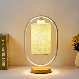 Art Deco Table Lamps Bedside Table Lamp Modern Night Light Children Room E27 Iron Reading Light Desk Lamp Wooden Base with Fabric Lampshade (Color : White)