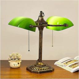 Art Deco Table Lamps Classic Retro Office Desk Lamp Banker Reading Table Lamp with Pull Switch Lampshade Study Room Living Room Library (Color : B)