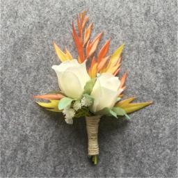 Artificial Flower White Rose Wedding party Flowers Groom Boutonniere men Corsage Pin Lapel Flower Suit Decoration
