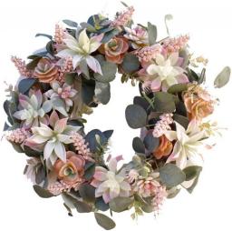 Artificial Flower Wreath, Fleshy PP, Natural Rattan, Hanging Ornament Wedding Party Decoration (Color : Wreath 1)