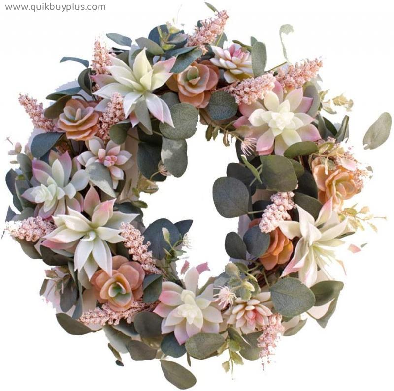 Artificial Flower Wreath, Fleshy PP, Natural Rattan, Hanging Ornament Wedding Party Decoration (Color : Wreath 1)