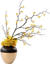 Artificial Plants Faux Yellow Berries and Flowers, Decorative Berries and Flowers with Ceramic Flower Pot, Beautiful Artificial Flowers Bonsai for Decoration Decorative Swags
