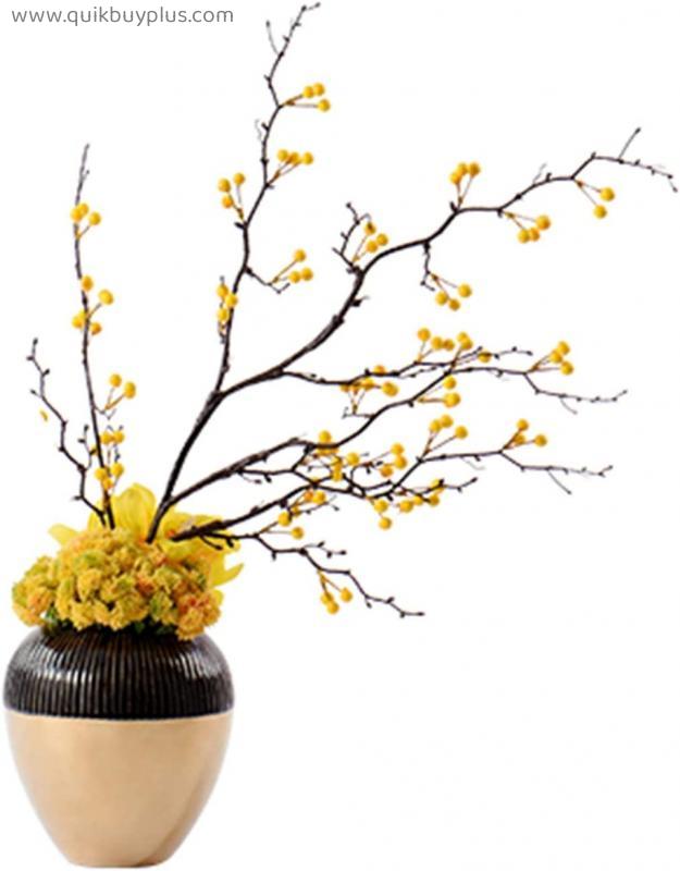Artificial Plants Faux Yellow Berries and Flowers, Decorative Berries and Flowers with Ceramic Flower Pot, Beautiful Artificial Flowers Bonsai for Decoration Decorative Swags