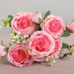 Artificial Silk Flowers Beautiful Rose Peony Small White Bouquet Vases for Home Party Winter Wedding Decoration Diy Plants Wall