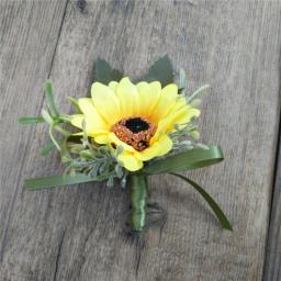 Artificial Sunflower Groom Boutonniere Bridal Girl Wrist Corsage Silk Artificial Flowers Wedding Party Suit Decoration