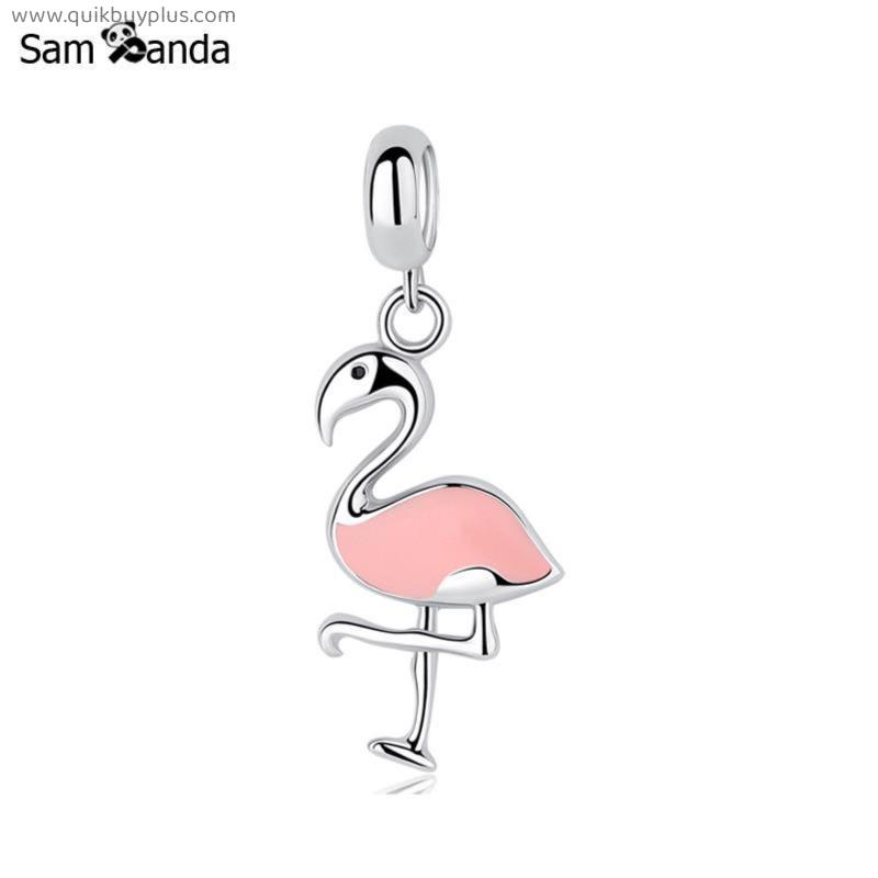 Authentic 100% 925 Sterling Silver Bead Charm Tropical Flamingo Pendant Charms Fit Pandora Bracelets Necklaces Women Diy Jewelry