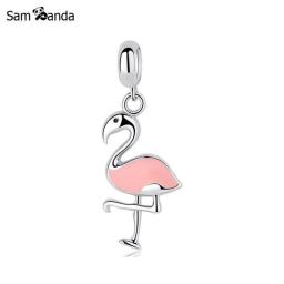 Authentic 100Percent 925 Sterling Silver Bead Charm Tropical Flamingo Pendant Charms Fit Pandora Bracelets Necklaces Women Diy Jewelry