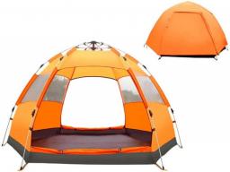 Automatic Opening Tent Large Hexagonal Hydraulic Tent 4-6 People Family Camping Tent Rainproof Sunscreen Outdoor Camping Orange