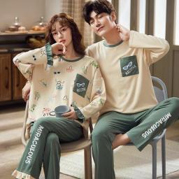 Autumn Couple Pajamas Sets Cartoon Men Sleepwear Leisure Cotton Plus Size Long Sleeve Women Homewear pijama Homme Mujer Dropship